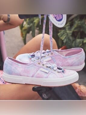 LoveShackFancy x Superga Cotton Candy Tie Die Pink Blue Lace Up Sneakers
